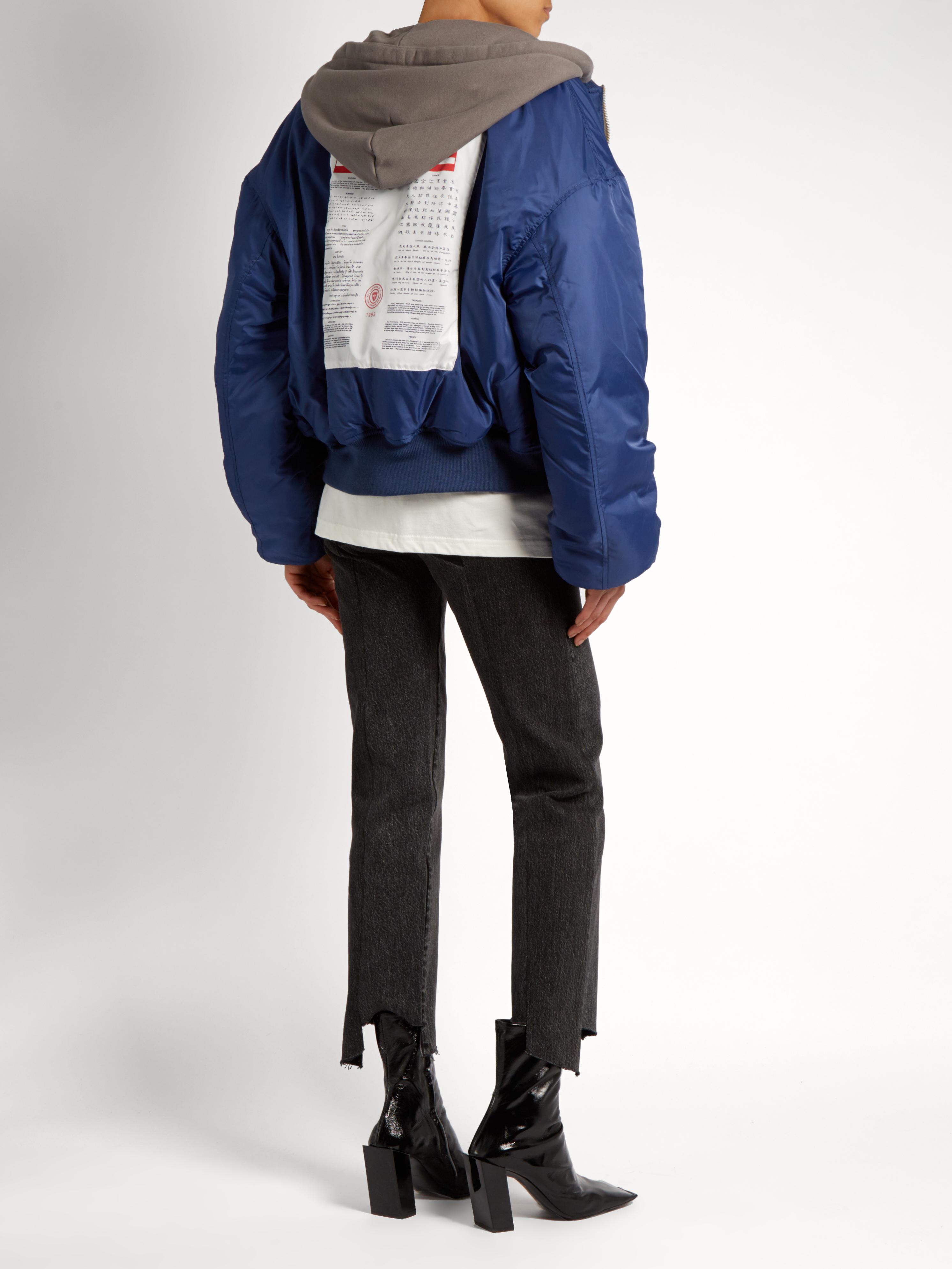 Vetements Synthetic X Alpha Industries Reversible Bomber Jacket in Blue